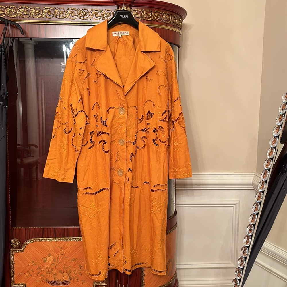 Free People Susanna Eyelet Cotton & Linen orange Coat Sz.L - Picture 13 of 16